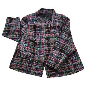 Talbots Woman Petite Tweed Blazer Jacket 3 Button Multi‎ Color Plaid 16 Petite